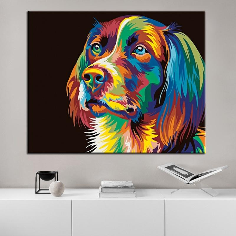 Solid Wood Frame Watercolor Lion Tiger Cat Canvas Painting Abstract Animals Pop Graffiti Posters and Prints Nordic Pictures for Living Room Decor