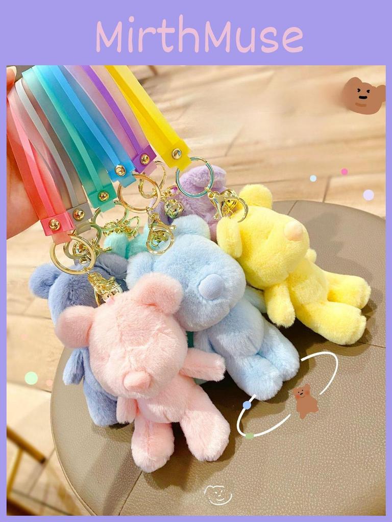 Original Simple Cartoon Bear Keychain Plush Doll Cute Candy Color Decorative Pendant