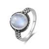 Винтажное кольцо из стерлингового серебра S с натуральным лунным камнем, овальное 8*10 мм, простое кольцо с черными завитками, подарки для вечеринок, изысканные украшения для женщин и мужчин