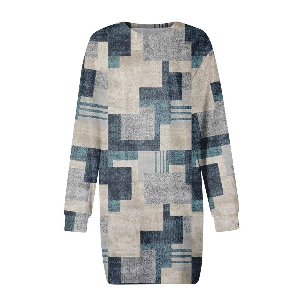 Женское платье с круглым вырезом в стиле ретро и цветочным принтом, с длинными рукавами и ягодицами, завернутое в ванную комнату