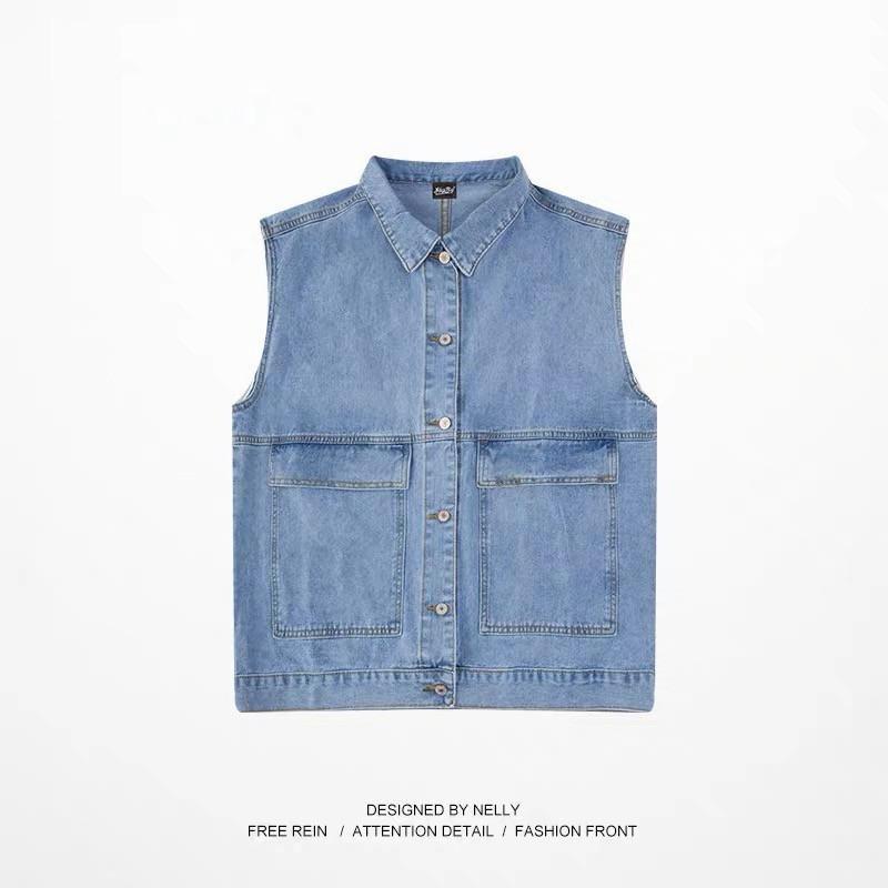 Men's Workwear Denim Vest Spring and Autumn Jacket Bf Y2k Style Loose Sleeveless Vest Men Clothing
