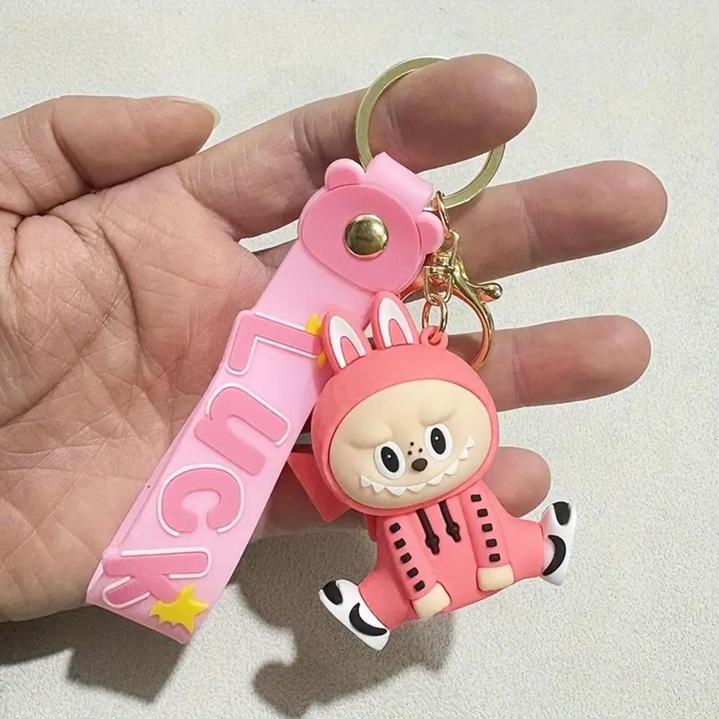 Keychain Labubu Figurine Monster Children's for Backpack, Keys Pink 6.5 Cm