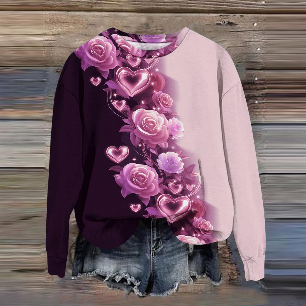 Women's Fashion Printed Long Sleeve Loose Round Neck Sweatshirt Top Fall