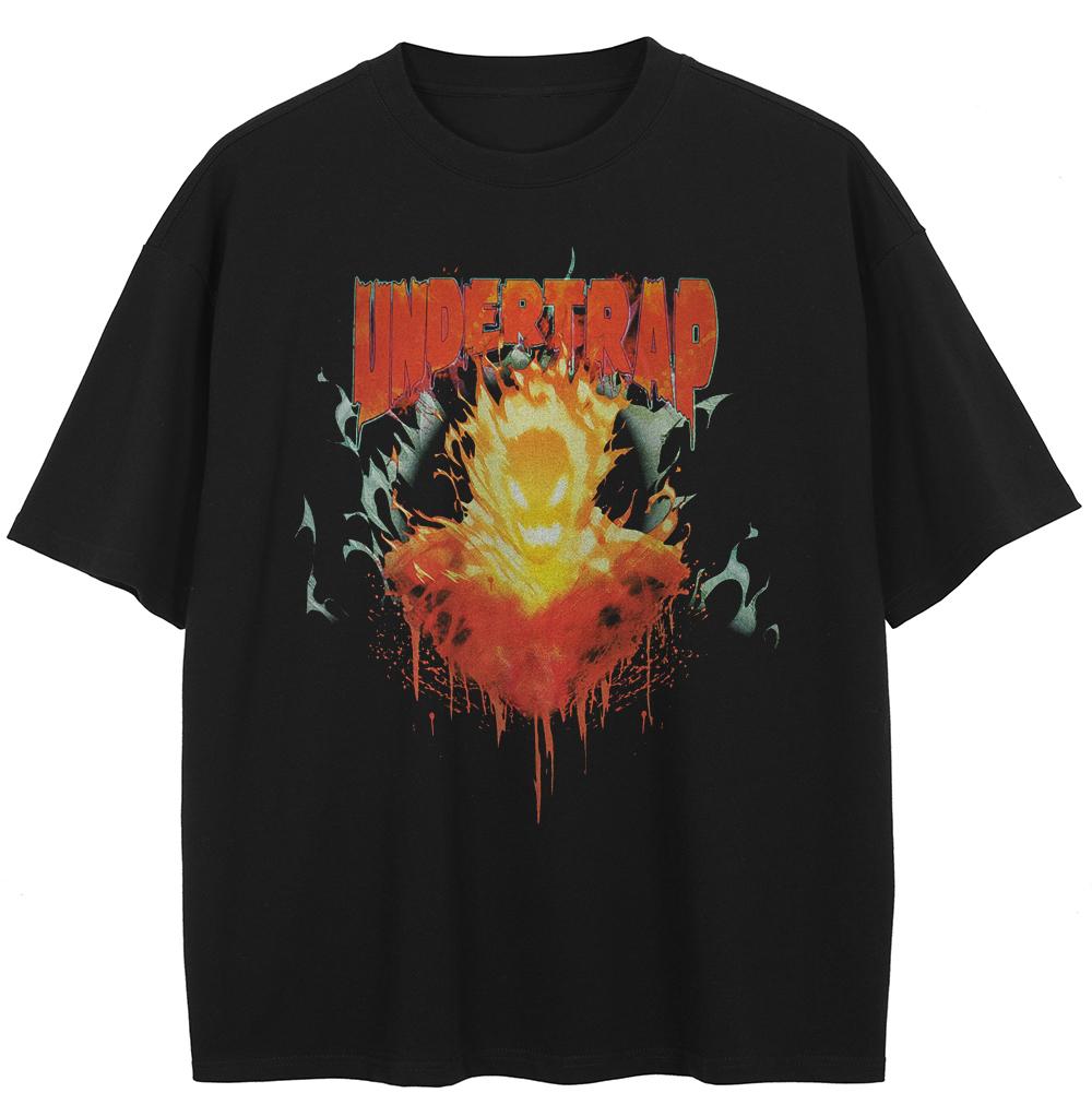 Футболка с принтом пламени в уличном стиле, черная футболка из хлопка, топы унисекс, футболки, летняя футболка с короткими рукавами