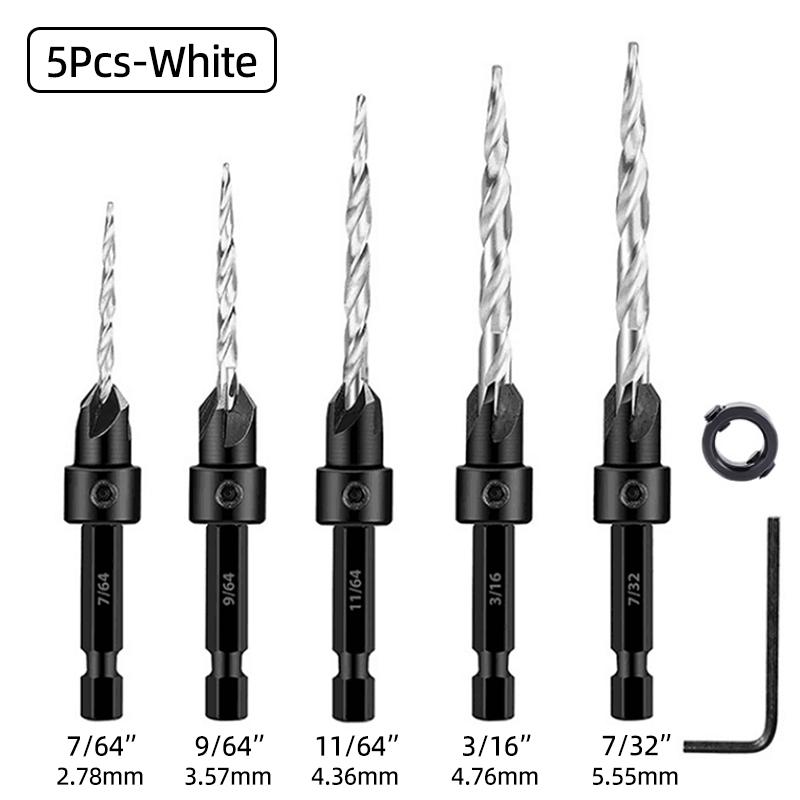 Набор сверл с конической зенковкой из быстрорежущей стали, набор сверл с шестигранным хвостовиком 1/4 дюйма, столярная развертка с шестигранным хвостовиком, стопорные втулки, сверло для винтовых отверстий, фаска, деревообрабатывающие инструменты