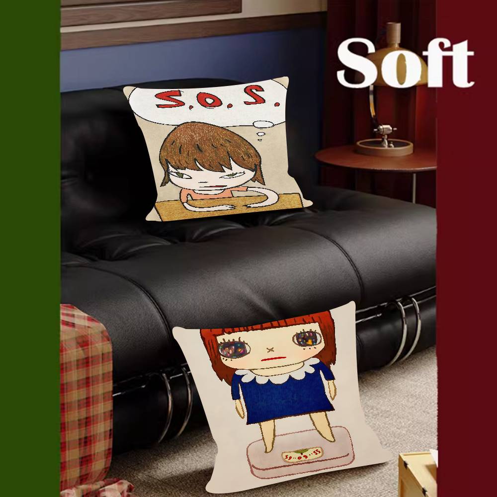 Japanese Yoshitomo Nara Doll Cartoon Pillow Cover Sofa Cushion Cover Home Room Decoration Children Gift
