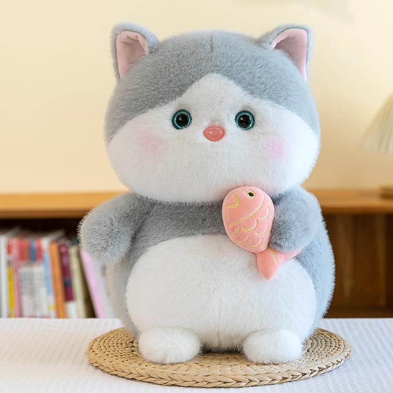 New Cartoon Cat Plush Toy Loves to Eat Fish Kitten Children's Birthday Gift Living Room Decoration