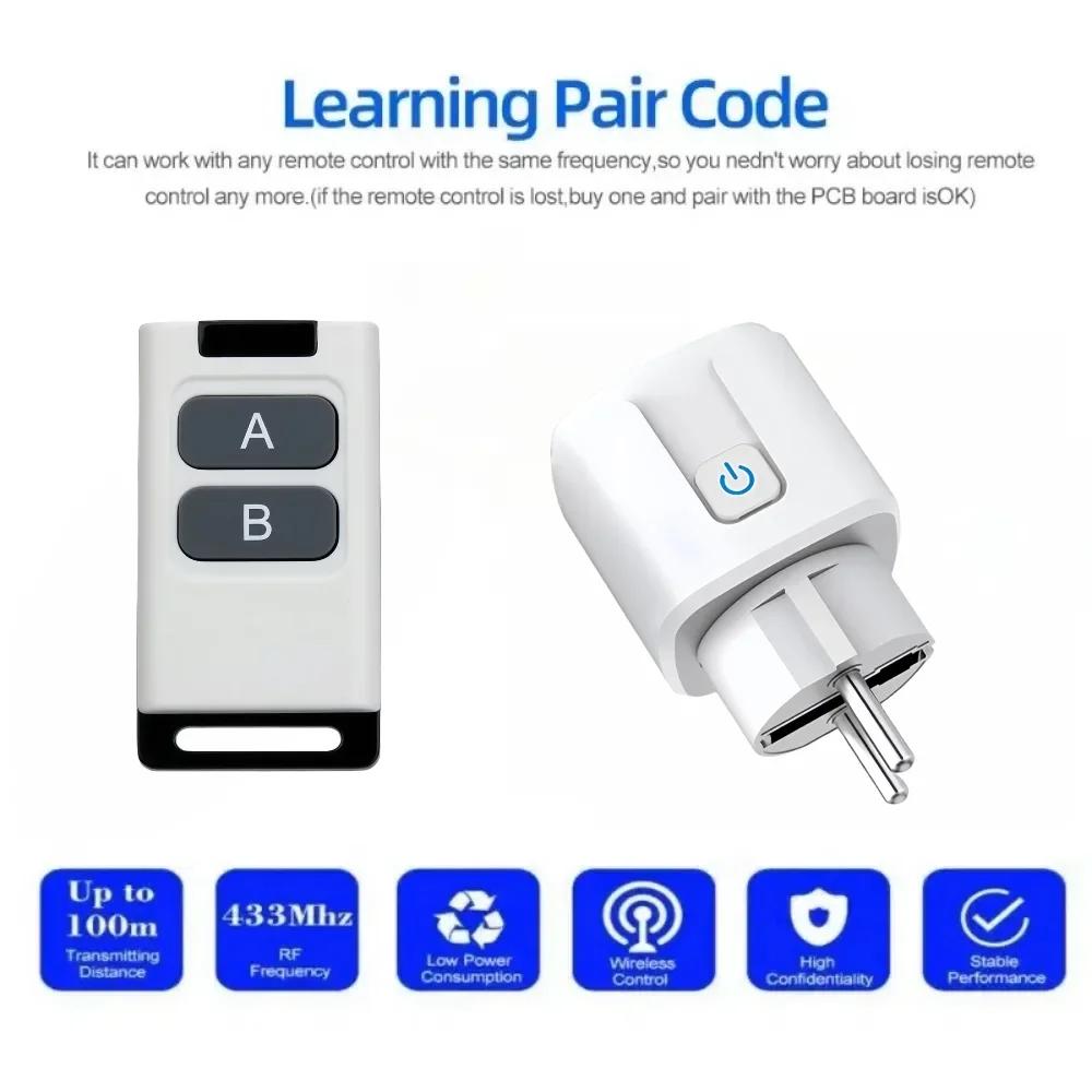 Универсальный пульт дистанционного управления Мини электрические розетки 433МГц РЧ умная вилка 220В 15А Одинарные розетки Выключатель для бытовой техники светодиод