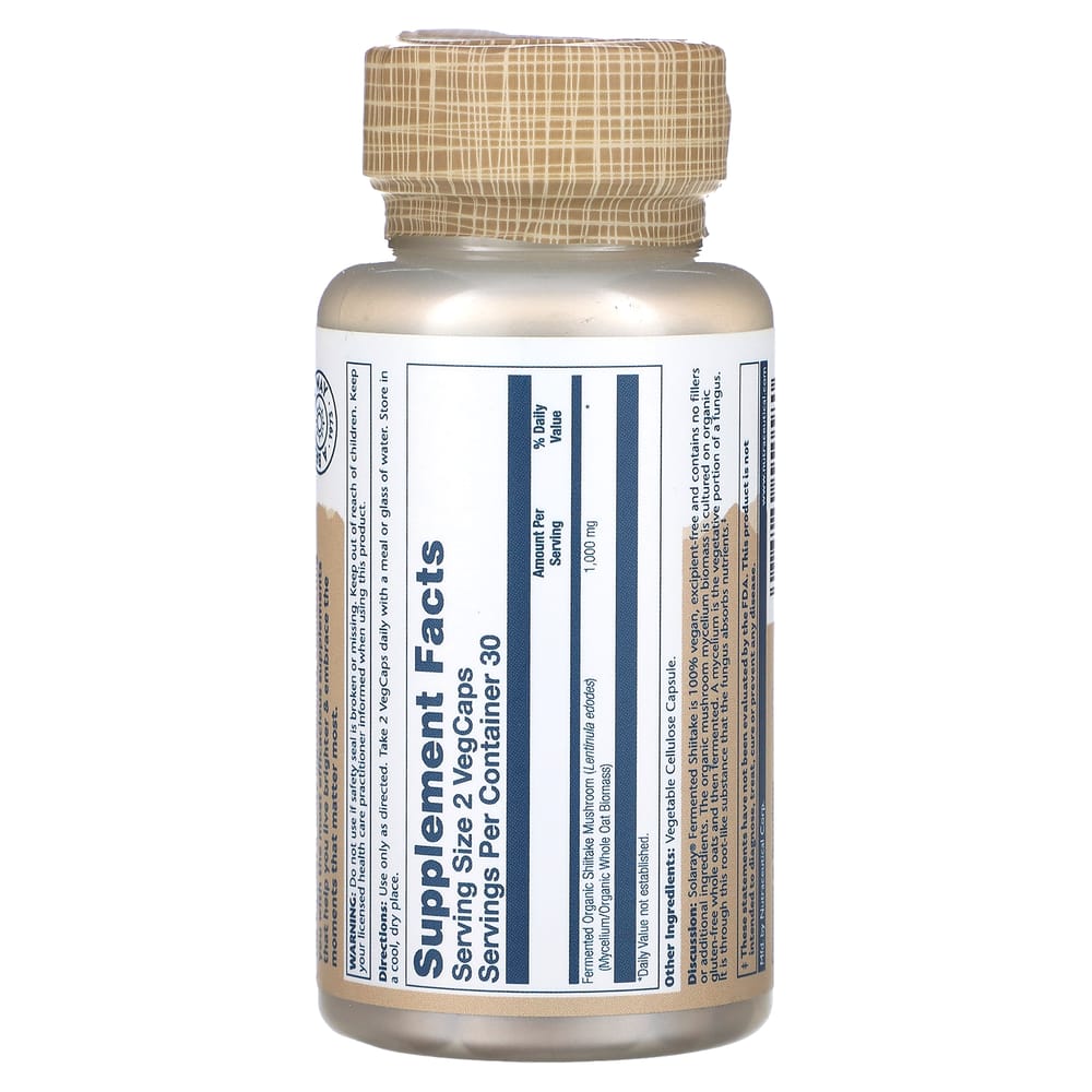 Solaray Fermented Shiitake Mushroom 1000mg Veggie Capsules, 60 Count