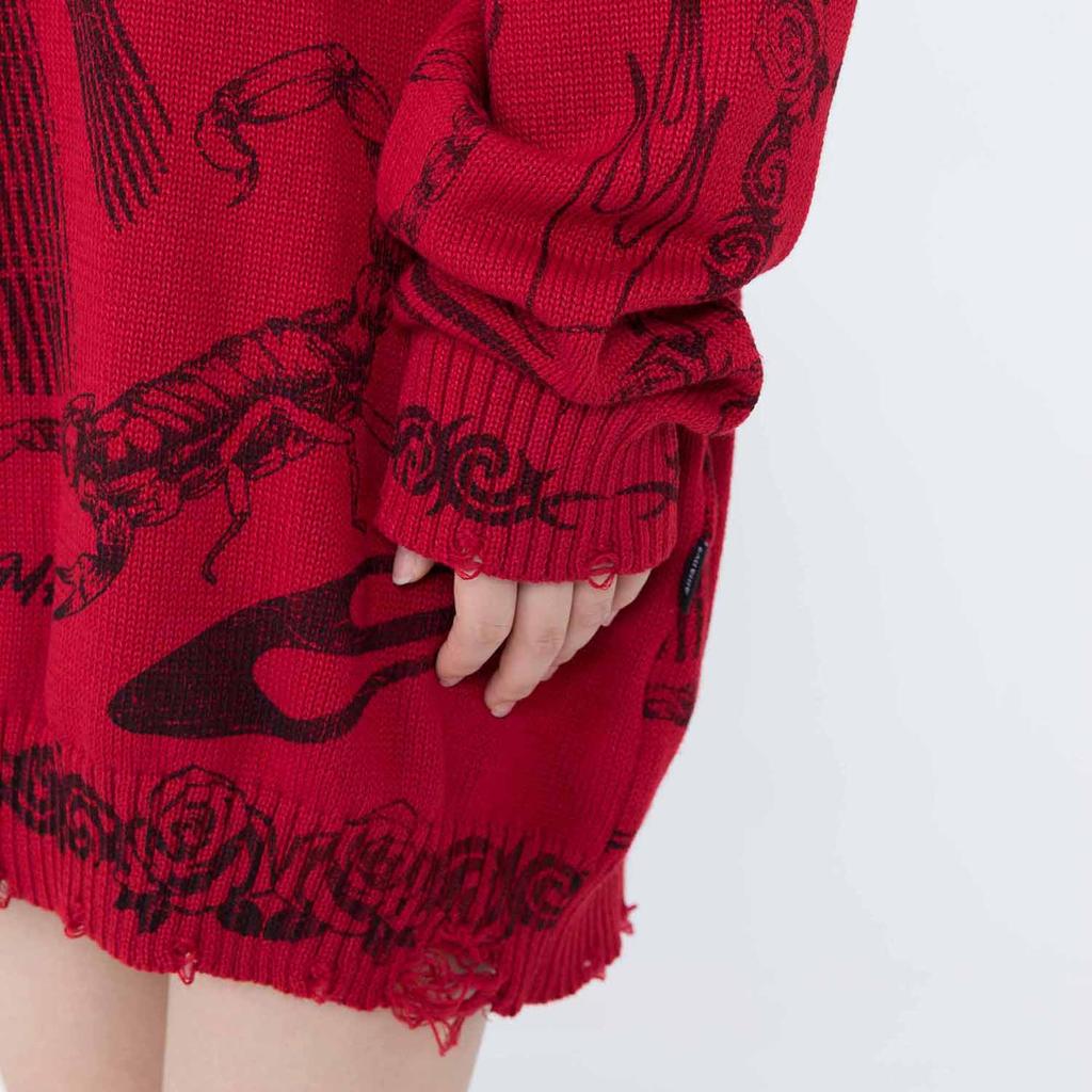 Свитер унисекс, рваный пуловер с принтом розовых глаз и скорпиона