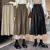 Women's Khaki A-Line Leather Skirt, Autumn/Winter 2025, High-Waisted, Mid-Length, Petite Hip-Hugging Umbrella Skirt