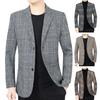 Men Suit Coat Lapel Long Sleeve Plaid Pattern Two Buttons Closure Suit Jacket with Pockets Slim Fit Business Outwear