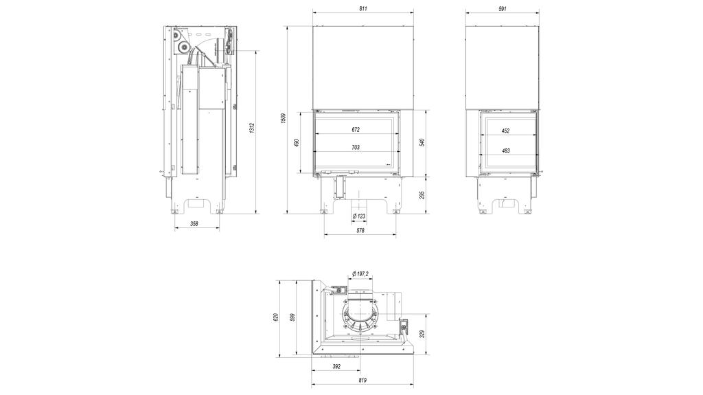 Steel fireplace KRATKI VNL 700/480 12 kW Ø 200 Lift-up