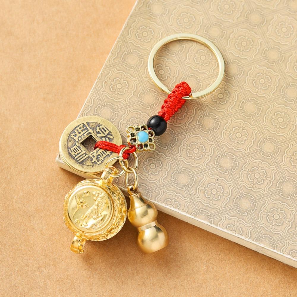 Латунные монеты в китайском стиле, кулон на удачу, медный брелок для ключей от машины, украшение на рюкзак