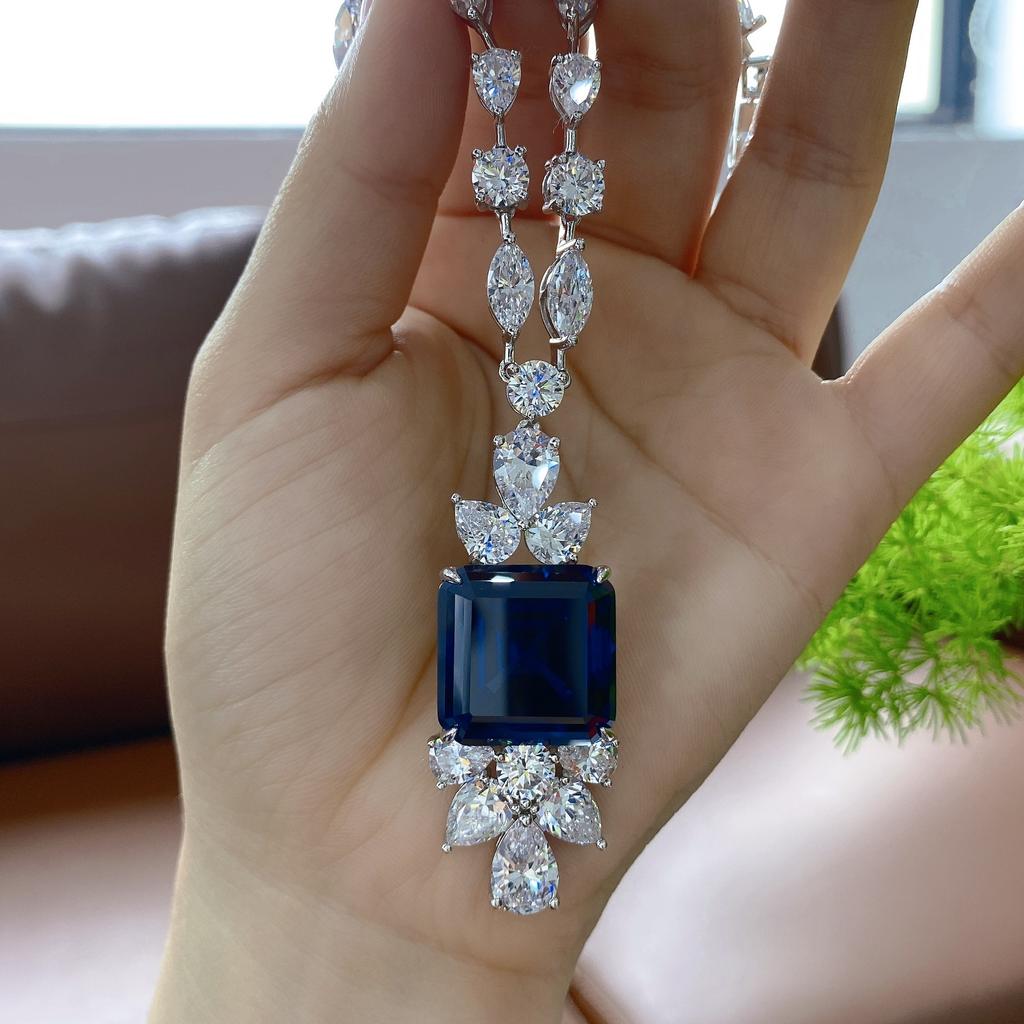 Gica Gema Цирконовые подвески, ожерелье, серебро 925 пробы, 47 карат, 18*18 мм, синий драгоценный камень, романтические ювелирные изделия, подарки для свадебной вечеринки