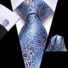 Paisley Mens Blue Tie Set Silk Woven Necktie Handkerchief Cufflinks Wedding Gift