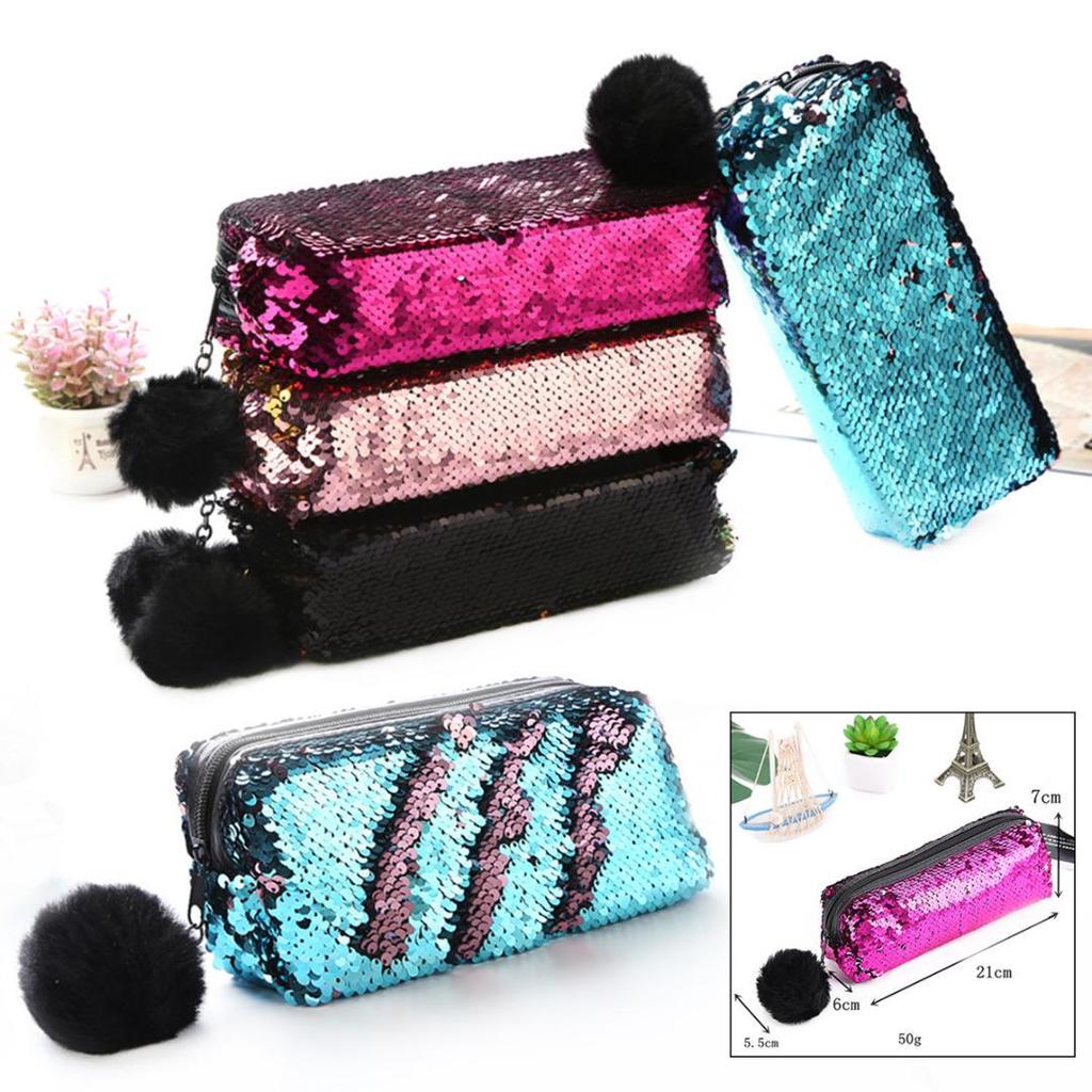 Glitter Sequin Pencil Case Cosmetic Makeup Coin Pouch Organizer Zipper Purse MYY