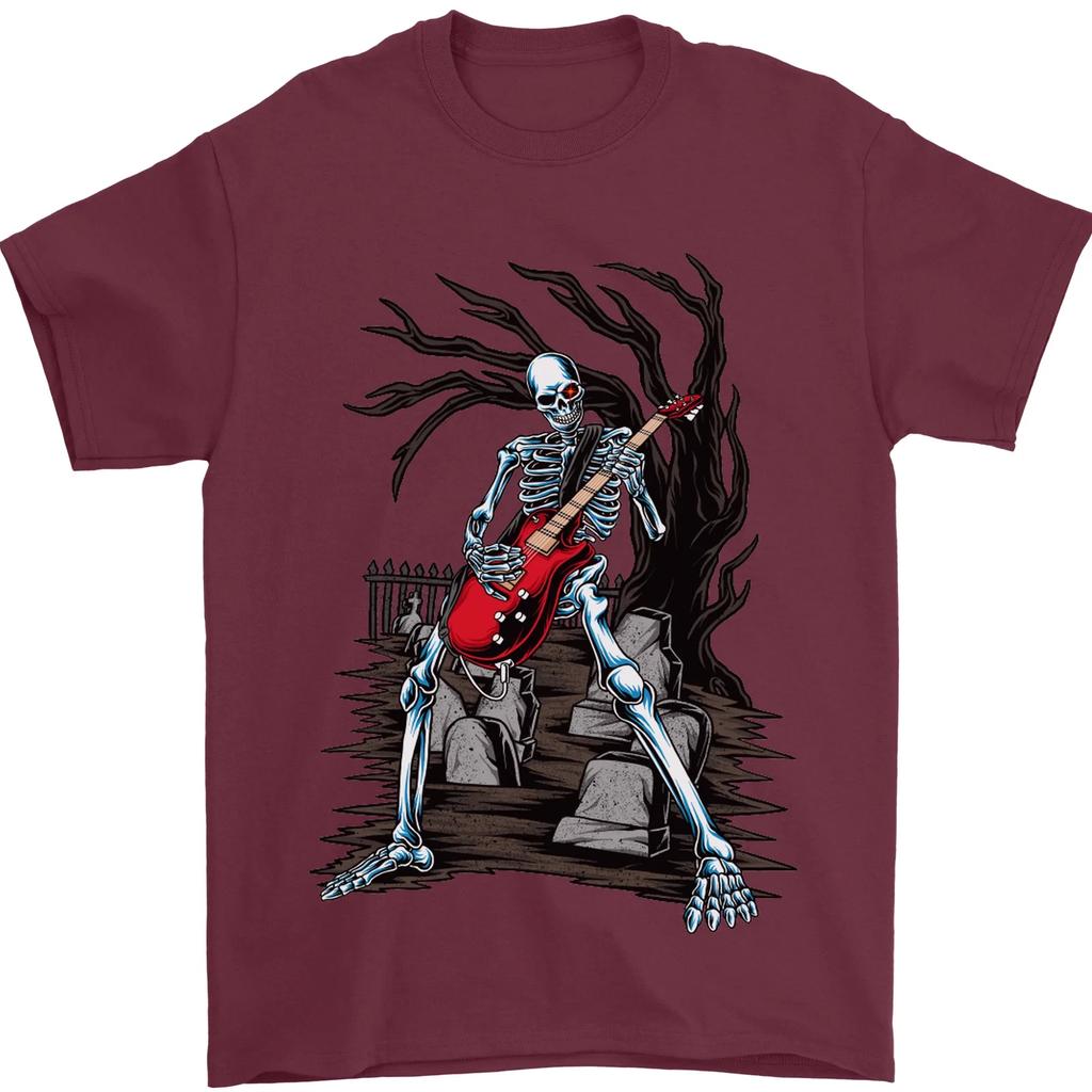 Spring and Summer Graveyard Rock Guitar Skull Heavy Metal Mens TShirt 100 Cotton