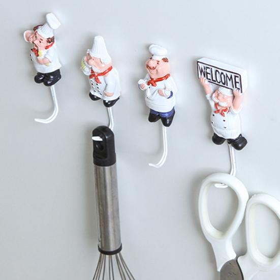 Мультяшный шеф-повар, дверная настенная металлическая вешалка, кухонная губка, щетка, крючок для посуды, органайзер