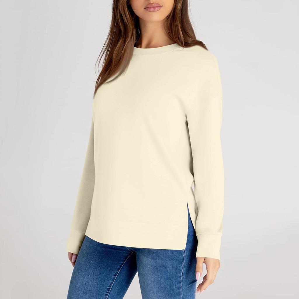 Женский повседневный модный однотонный свитер с круглым вырезом и длинными рукавами