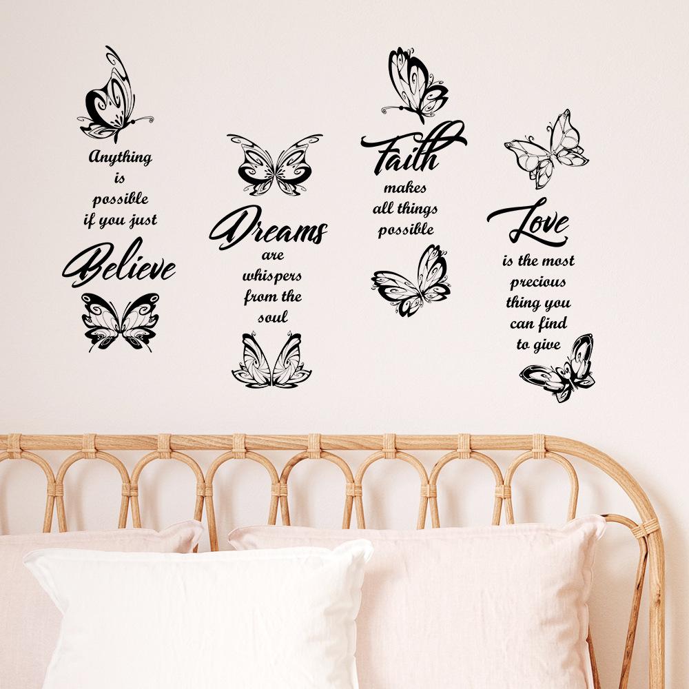 WZ9028 Black English Slogan Butterfly Wall Beautification Decorative Wall Stickers Self-adhesive