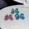 Gradient Color Crystal Butterfly Stud Earrings Shiny Rhinestone Women Fashion Ear Jewelry