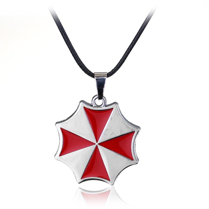 Resident Evil Umbrella Corporation Red Umbrella Logo Pendant Necklace Alloy Badge Charm Cosplay Jewelry Gift
