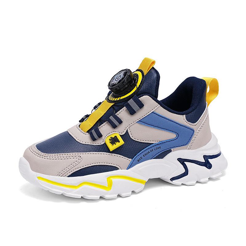 Boys Shoes 2025 Spring Mesh Breathable New Middle-aged and Older Children's Sports Shoes Boys Rotating Buckle Classmate Tide