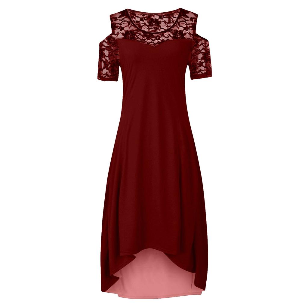 Women's Summer Dresses Off Shoulder Lace Trim Elegant Oversized Solid Dress