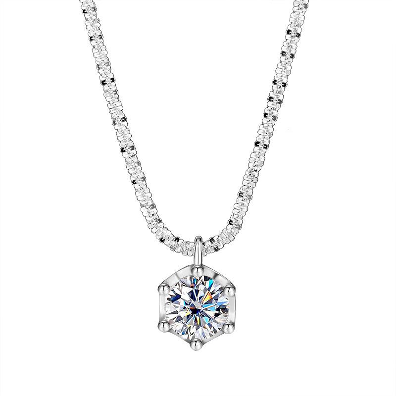 Women's S925 Sterling Silver Sparkling Cauliflower Moissanite Necklace Six-Prong Minimalist Luxury Fashion Clavicle Chain