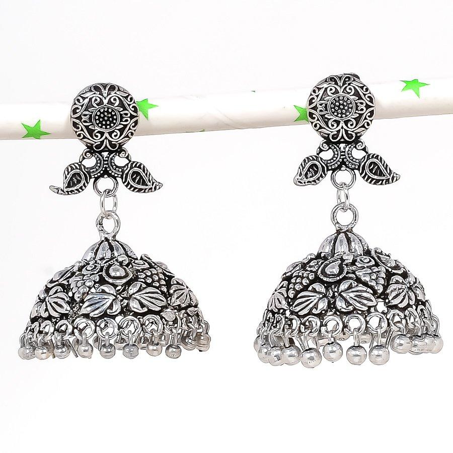 Натуральные индийские серьги Jhumki с драгоценным камнем, серебряные серьги в племенном стиле Бали, 1,77 дюйма, M8E05