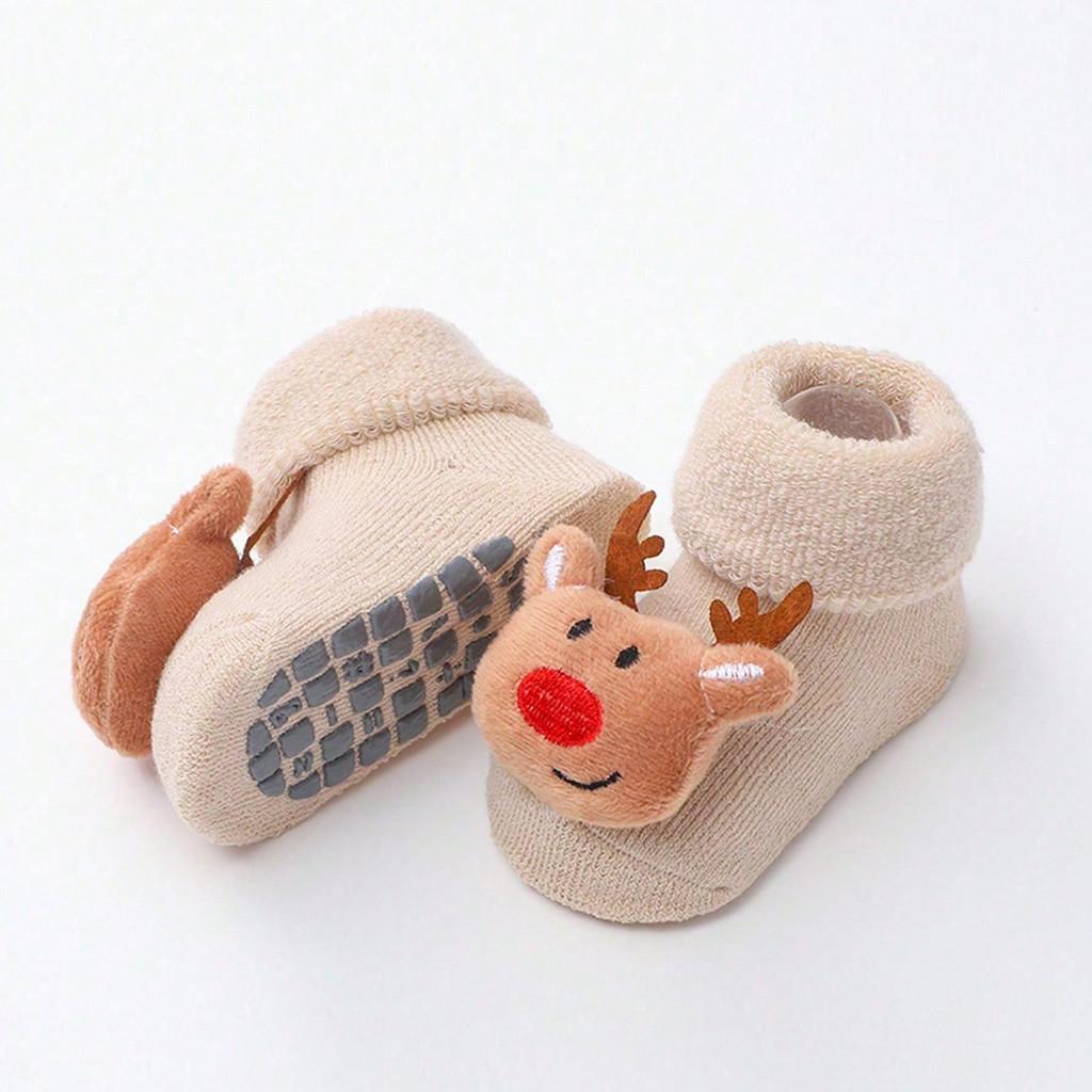 Рождественские детские носки с Сантой и оленями, нескользящие первые шаги для новорожденных младенцев, милый праздничный подарочный набор