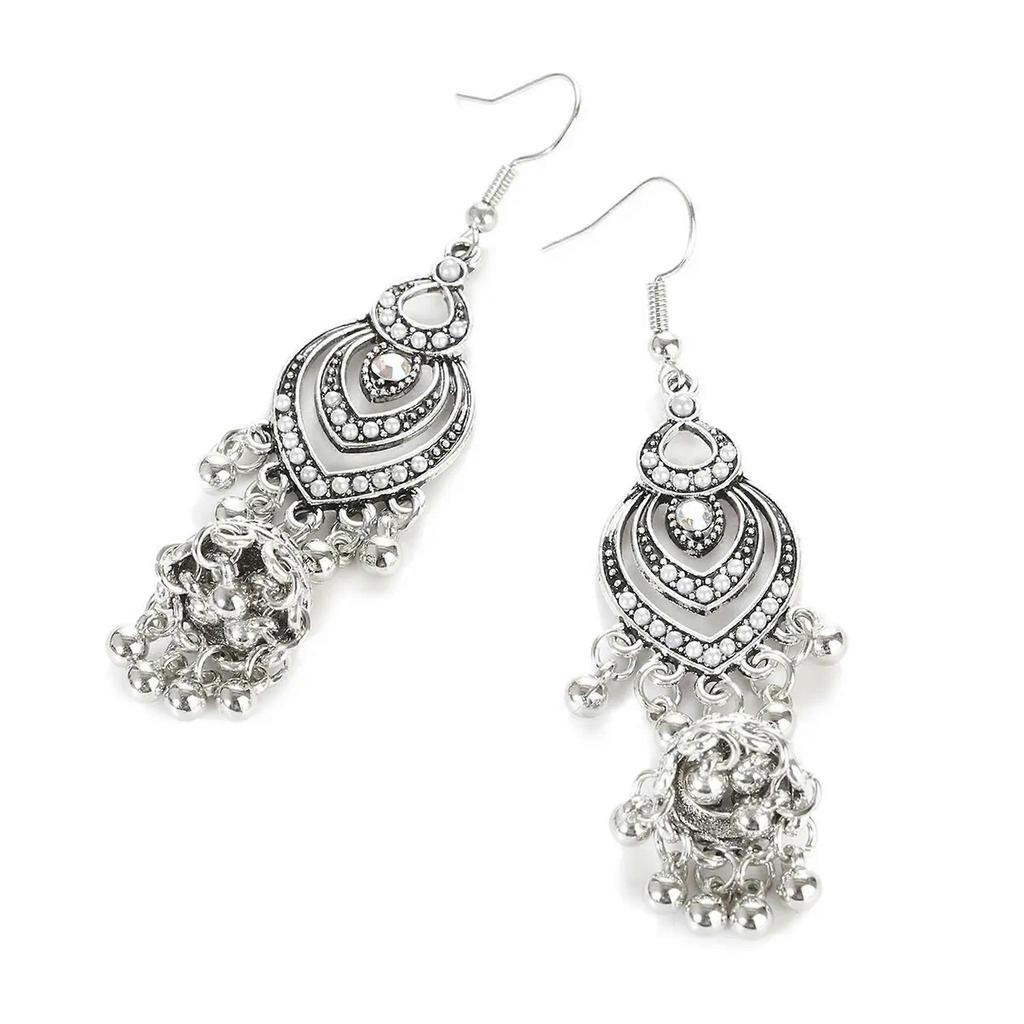 RSAMD Silver Carve Dangle Drop Earring Boho Ethnic Tassels Jewelry Gift for Women
