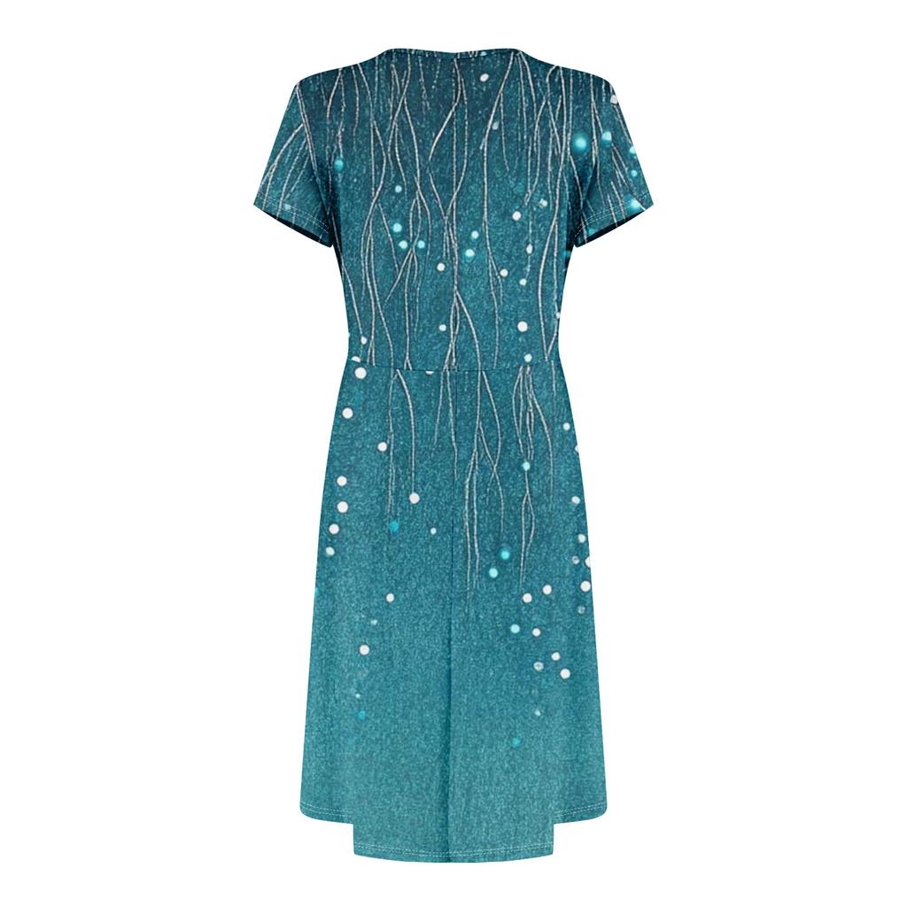 Womens Summer Dress Short Sleeve V Neck Short Dresses Fashion Casual Flowy A Line Swing Sundress With Pocket