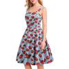 Women Prom Dress Strawberry Print A-line Big Swing Vintage Button Decor Sleeveless Back Zipper High Waist Backless Square Neck Cocktail Midi Dress