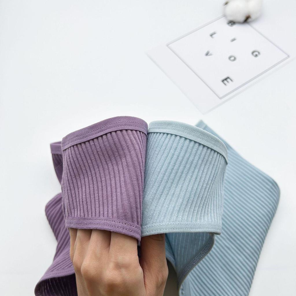 "Women's Mid-Waist Breathable Cotton Striped Briefs"