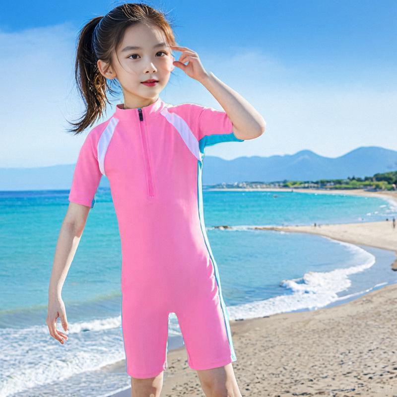 Детский консервативный слитный купальник с быстрой сушкой - С коротким рукавом, водонепроницаемый, для мальчиков и девочек - Размеры от малышового до юношеского