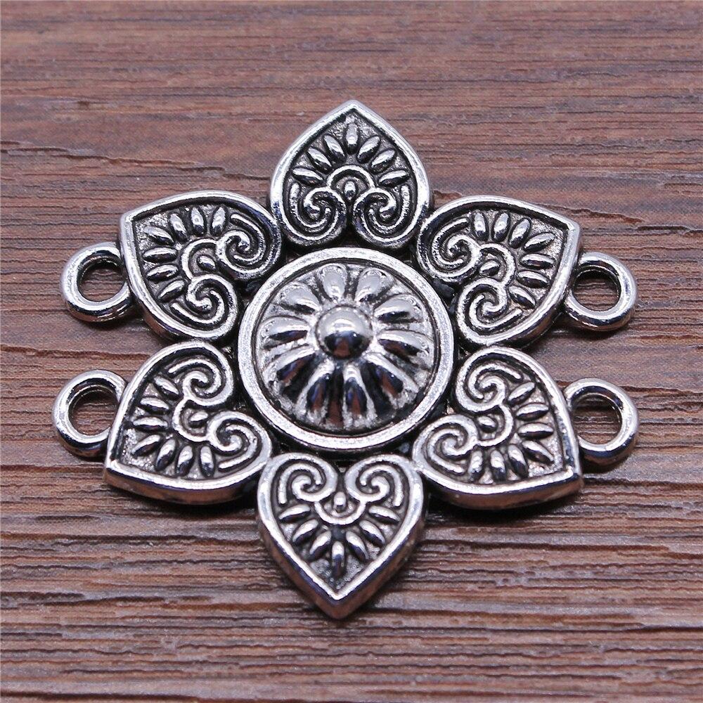 2 шт. ювелирные изделия, подвески, цвет античное серебро 33x35 мм, цепочка для тела, цветок, пористые соединители, аксессуары для изготовления ожерелья «сделай сам»