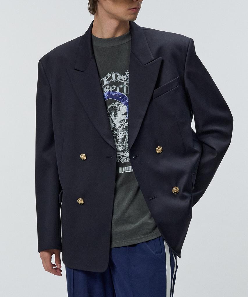 Intersection Oversized Double-Breasted Wool Jacket [Navy]