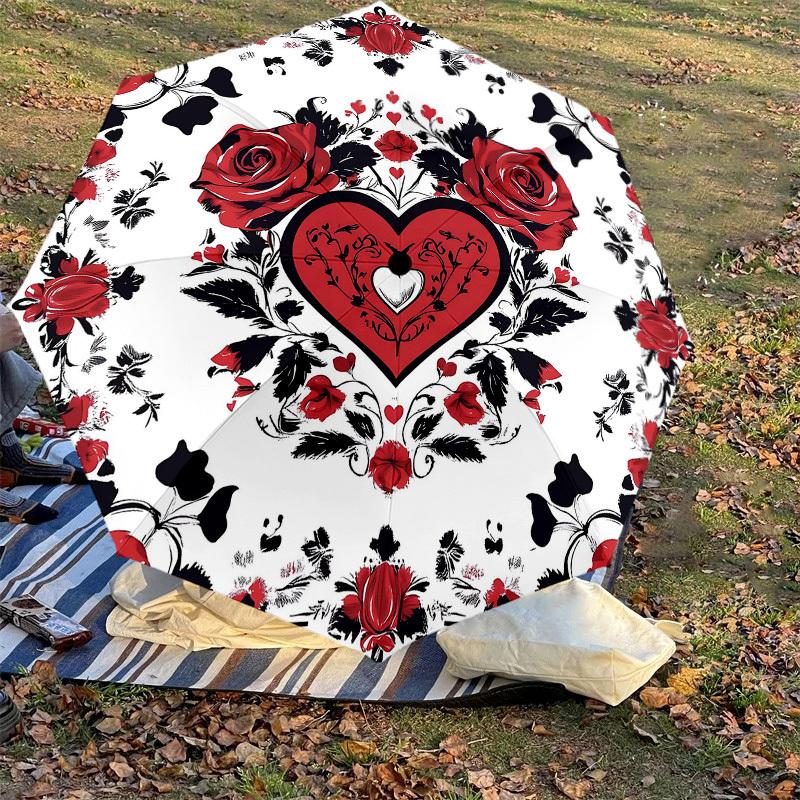 1PC Rose Heart Umbrella-8-Rib Reinforced Portable Folding Travel Suitable for All Seasons Outdoor Daily Use Is an Ideal Choice  -K0346