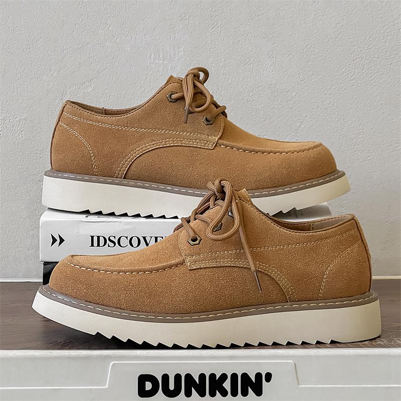 Suede Leather Male Sneakers Thick Bottom Mens Casual Shoes Lace-up Business Work Office Dress Shoes Leisure Walk Oxford Footwear