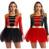 Womens Circus Ringmaster Tutu Dress Long Sleeve Tassel Shoulder Sequins Tulle Skirt Halloween Cosplay Costume