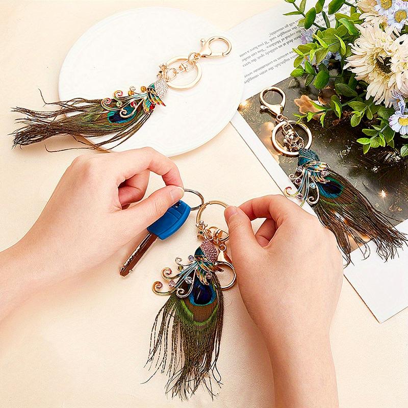 1 шт. брелок для ключей с павлином, изящный, предотвращает потерю, универсальная подвесная сумка, модная подвеска, украшение для автомобильного ключа, стразы, ювелирные изделия из перьев