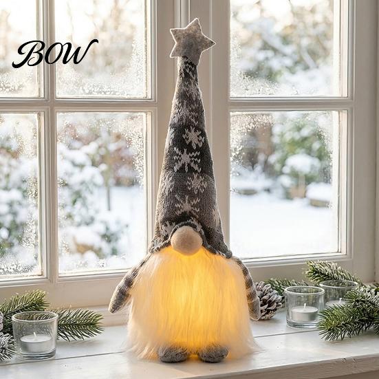 Warm Light Holiday Ornament Lighted Christmas Gnome Decoration, Small Plush Swedish Doll, Winter Beard Doll Up Elf for Xmas Party Home