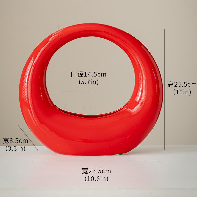 Ceramic Vase Geometric Circular Flowerpot Full Moon Flower Arrangement Accessories Flower Basket Ornament Home Decoration