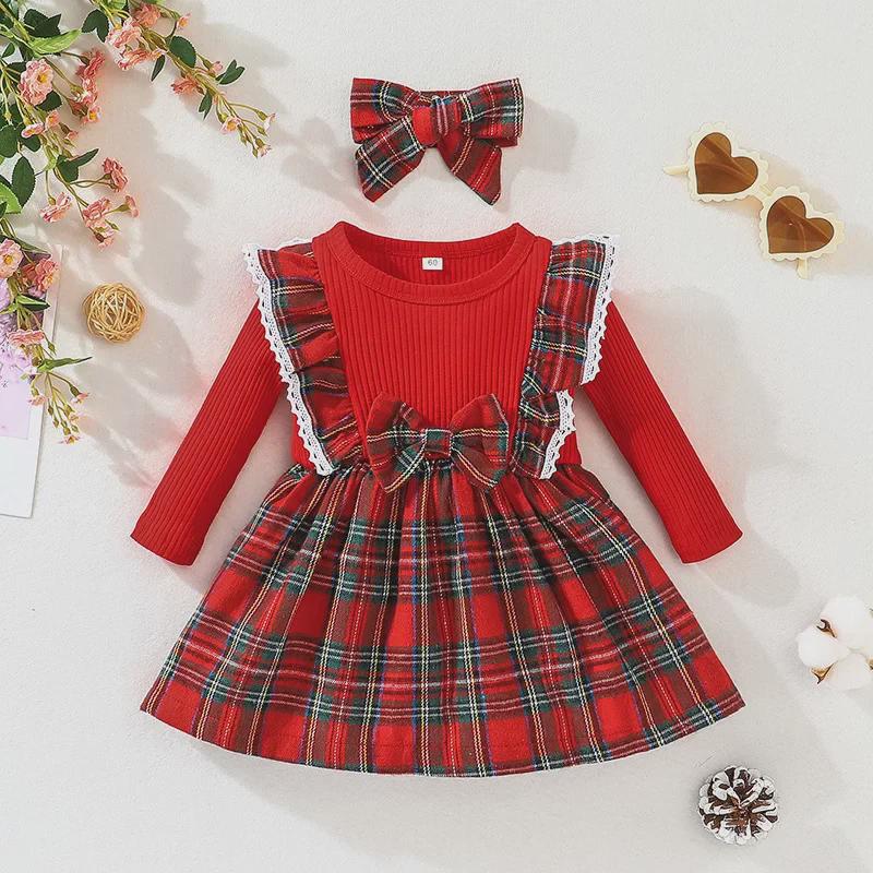 INS Baby Fashion Christmas Plaid Bow Dress 2025 - Children's Long-Sleeve Skirt