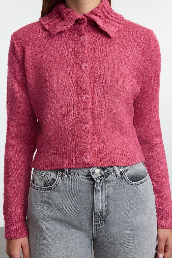 Женский модный стильный кардиган Розовый укороченный вязаный кардиган из букле