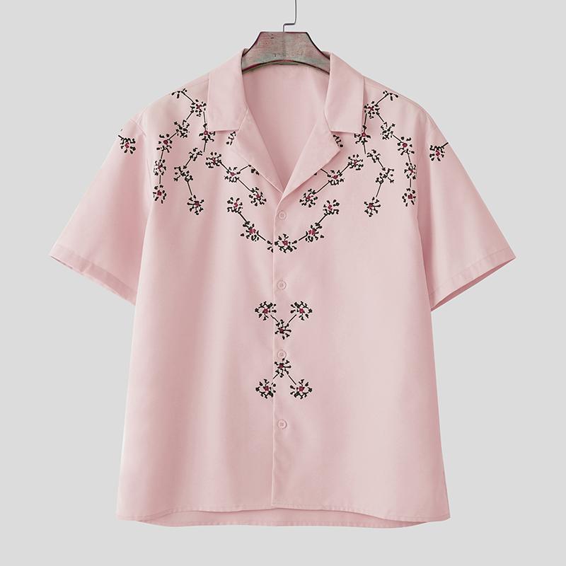 INCERUN Мужские летние рубашки поло на пуговицах с принтом, повседневные топы, уличная одежда