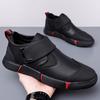 New Men's Casual Leather Shoes Men's Lazy Shoes Comfortable Foot Cover Low Top Velcro Non-slip Flat Heel Shock Absorber Round Head