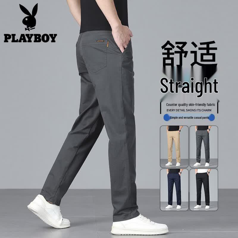 PLAYBOY Men's Business Casual Straight-Fit Elastic Pants